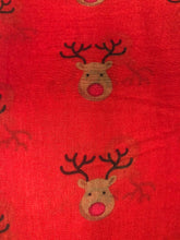 Load image into Gallery viewer, Pamper Yourself Now Red with red Nose Rudolph Reindeer Christmas Long Scarf