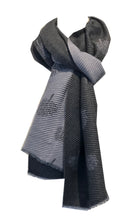 Load image into Gallery viewer, Charcoal / Light Grey Mulberry design pleated scarf for women in lightweight acrylicoal