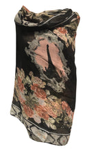 Load image into Gallery viewer, Pamper Yourself Now Black Eiffel Tower with Flower Design Scarf. Lovely Long Soft Scarf Fantastic Gift