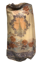 Load image into Gallery viewer, Pamper Yourself Now Peach Eiffel Tower with Flower Design Scarf. Lovely Long Soft Scarf Fantastic Gift