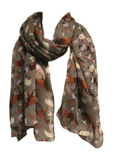 Load image into Gallery viewer, Grey Farmyard Animals Horses, Sheep, Lambs, Chickens and Geese Scarf/wrap