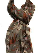 Load image into Gallery viewer, Grey Farmyard Animals Horses, Sheep, Lambs, Chickens and Geese Scarf/wrap