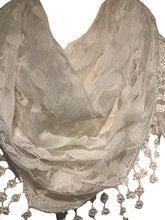 Load image into Gallery viewer, Pamper Yourself Now White Leaves Designs lace Triangle Scarf. a Lovely Fashion Item. Fantastic Gift