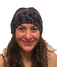 Load image into Gallery viewer, Black/light grey mixed coloured woollen machine knitted headband. Warm winter headband
