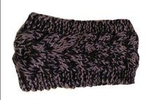 Load image into Gallery viewer, Black/light grey mixed coloured woollen machine knitted headband. Warm winter headband