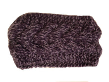 Load image into Gallery viewer, Purple/light grey mixed coloured woollen machine knitted headband. Warm winter headband
