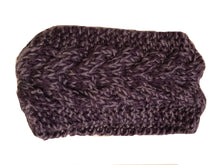 Load image into Gallery viewer, Purple/light grey mixed coloured woollen machine knitted headband. Warm winter headband