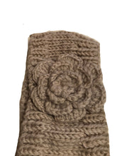 Load image into Gallery viewer, Cream woollen machine knitted headband with flower. Warm winter headband