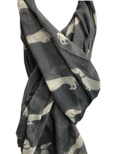 Load image into Gallery viewer, Pamper Yourself Now Sausage/dachshund dogs long Scarf, great present/gift for dog lovers. (Cream with Blue sausage dogs)