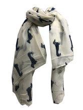 Load image into Gallery viewer, Pamper Yourself Now Sausage/dachshund dogs long Scarf, great present/gift for dog lovers. (Cream with Blue sausage dogs)