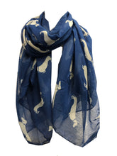 Load image into Gallery viewer, Pamper Yourself Now Sausage/dachshund dogs long Scarf, great present/gift for dog lovers. (Cream with Blue sausage dogs)