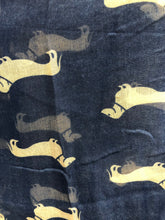 Load image into Gallery viewer, Pamper Yourself Now Sausage/dachshund dogs long Scarf, great present/gift for dog lovers. (Cream with Blue sausage dogs)