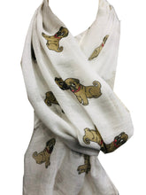 Load image into Gallery viewer, Cute pug dogs, Long Scarf with frayed edge for women.