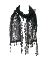 Load image into Gallery viewer, Black leaf lace scarf