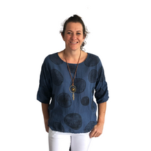 Load image into Gallery viewer, Navy blue with Black Bark Design 3/4 Sleeves Top with Necklace. (A121)