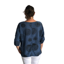 Load image into Gallery viewer, Navy blue with Black Bark Design 3/4 Sleeves Top with Necklace. (A121)