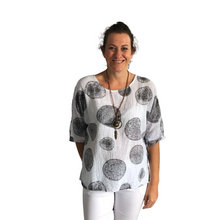 Load image into Gallery viewer, White with Black Bark Design 3/4 Sleeves Top with Necklace. (A121)