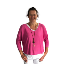 Load image into Gallery viewer, Ladies fuchsia pink Layer Top with Necklace (A91)