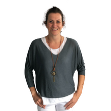 Load image into Gallery viewer, Ladies dark grey Layered Top with Necklace (a91)