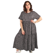 Load image into Gallery viewer, Ladies oversize Grey Leopard Print Tiered Short Sleeve Dress (A129G)