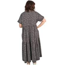Load image into Gallery viewer, Ladies oversize Grey Leopard Print Tiered Short Sleeve Dress (A129G)