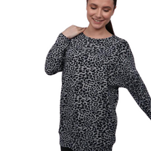 Load image into Gallery viewer, Grey/Navy Leopard Print Batwing Sleeve Jumper (A132)
