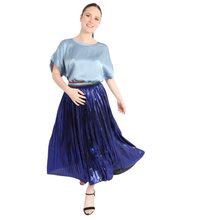 Load image into Gallery viewer, Royal Blue Foil Pleated Skirt with Glitter Stripe Waistband. (A135)