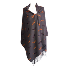 Load image into Gallery viewer, Ladies Luxury Grey Dachshund scarf/ wrap with tassels.
