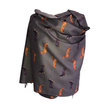Load image into Gallery viewer, Ladies Luxury Grey Dachshund scarf/ wrap with tassels.