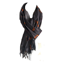 Load image into Gallery viewer, Ladies Luxury Grey Dachshund scarf/ wrap with tassels.