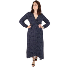 Load image into Gallery viewer, Navy Blue Polka Dot Wrap Dress with pockets. (A130)