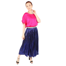Load image into Gallery viewer, Royal Blue Foil Pleated Skirt with Glitter Stripe Waistband. (A135)