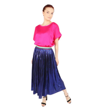 Load image into Gallery viewer, Royal Blue Foil Pleated Skirt with Glitter Stripe Waistband. (A135)