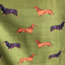 Load image into Gallery viewer, Ladies Luxury Green Dachshund scarf/ wrap with tassels.