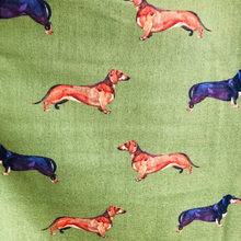 Load image into Gallery viewer, Ladies Luxury Green Dachshund scarf/ wrap with tassels.