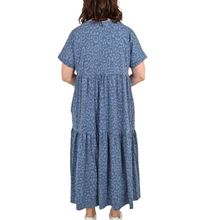 Load image into Gallery viewer, Ladies oversize Blue Leopard Print Tiered Short Sleeve Dress (A129B)
