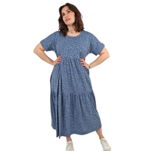 Load image into Gallery viewer, Ladies oversize Blue Leopard Print Tiered Short Sleeve Dress (A129B)