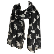 Load image into Gallery viewer, Ladies Black with White Cats Scarf/wrap.