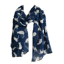 Load image into Gallery viewer, Ladies Navy blue with White Cats Scarf/wrap.