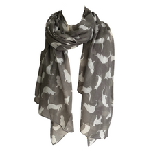 Load image into Gallery viewer, Ladies Grey with White Cats Scarf/wrap.
