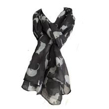 Load image into Gallery viewer, Ladies Dark Grey with White Cats Scarf/wrap.