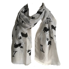 Load image into Gallery viewer, Beige Border Collie Dog Long Scarf with Frayed Edge