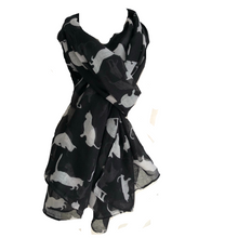 Load image into Gallery viewer, Ladies Black with White Cats Scarf/wrap.