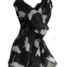 Load image into Gallery viewer, Ladies Black with White Cats Scarf/wrap.