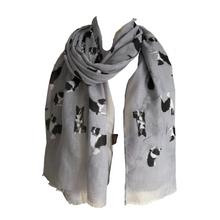Load image into Gallery viewer, Grey Border Collie Dog Long Scarf with Frayed Edge