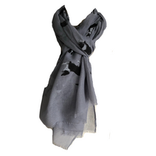Load image into Gallery viewer, Grey Border Collie Dog Long Scarf with Frayed Edge