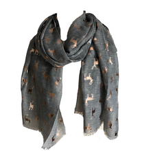 Load image into Gallery viewer, Ladies grey with rose Gold Deer Scarf/wrap