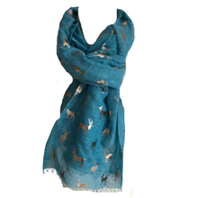 Load image into Gallery viewer, Ladies Teal with rose Gold Deer Scarf/wrap