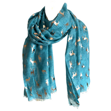 Load image into Gallery viewer, Ladies Teal with rose Gold Deer Scarf/wrap