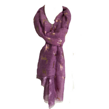 Load image into Gallery viewer, Ladies Purple with rose Gold Deer Scarf/wrap